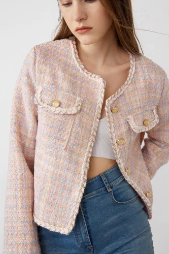 Alfy Pink Round Neck Jacket