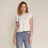 White Cap Sleeve Button-Up Tweed Cropped Top