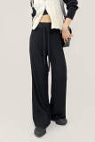 Black Drawstring Ribbed Knit Wide Leg Pants