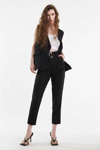 Black Open Front Overlap Back Longline Vest