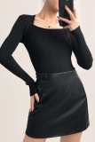 Black Ribbed Knit Square Neck Sweater