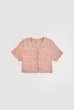 Pink Button-Up Short Sleeve Cropped Tweed Jacket