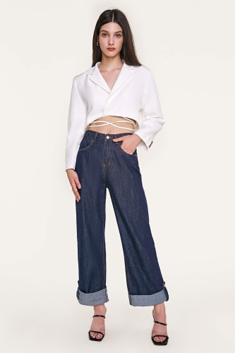 White Wrap Tie Waist Cropped Blazer