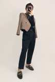 Saddle Brown Houndstooth V-Neck Double-Breasted Jacket