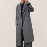 Grey Premium Wool Double-Breasted Longline Coat
