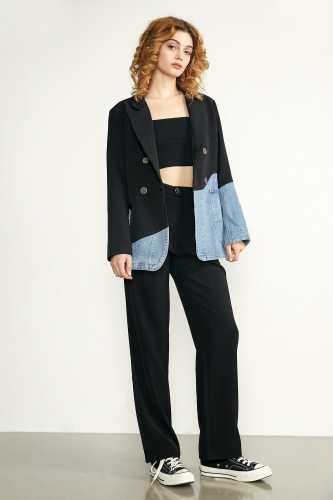 Carmine Black Denim Double-Breasted Blazer