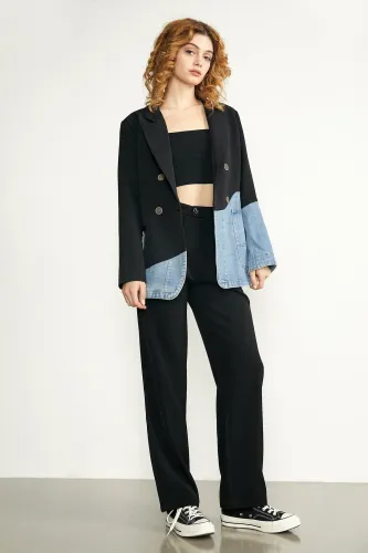 Carmine Black Denim Double-Breasted Blazer