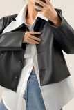 Black Button Front Vegan Leather Jacket 