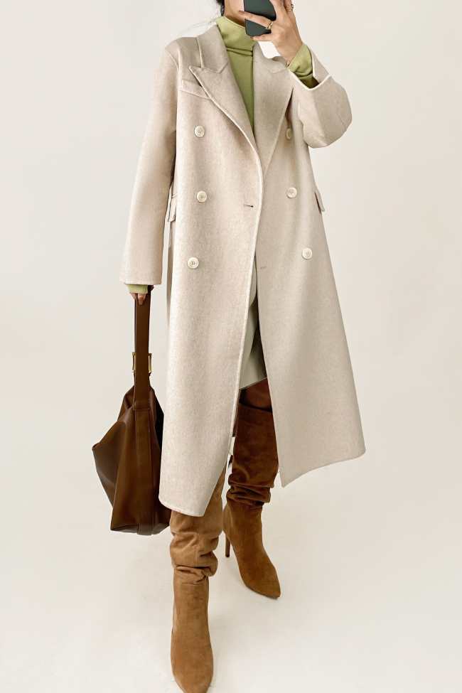 Gainsboro Premium Wool Double-Breasted Collared Longline Coat