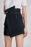 Black Stitching Detail Faux-Wrap Shorts