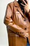 Saddle Brown Vegan Leather Single-Breasted Longline Blazer