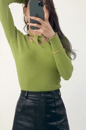 Green Knitted Cut Out Detail Sweater 