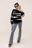 Black Round Neck Zebra Print Sweater