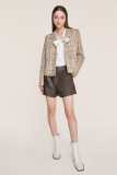 Tan Textured Plaid Button-Up Cropped Tweed Blazer