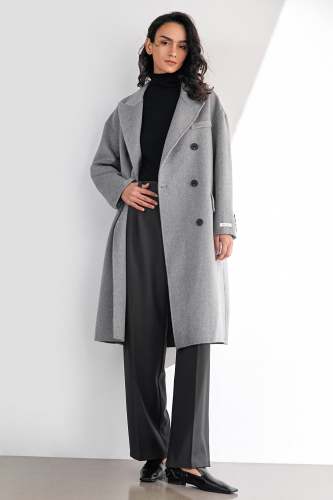 Meridian Light Gray Wool Double-Breasted Oversized Coat