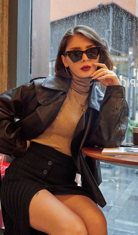 Black Vegan Leather Pocket Detail Biker Jacket