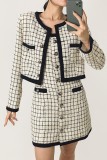 Ivory Contrast Trim Checked Wool-Blend Tweed Jacket 