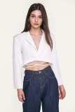 White Wrap Tie Waist Cropped Blazer