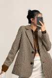 Saddle Brown Belted Houndstooth Single-Breasted Blazer