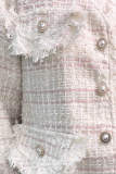 White Frayed V-Neck Tweed Jacket