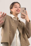 Tan Round Neck Double-Breasted Jacket