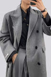 Grey Premium Wool Double-Breasted Longline Coat