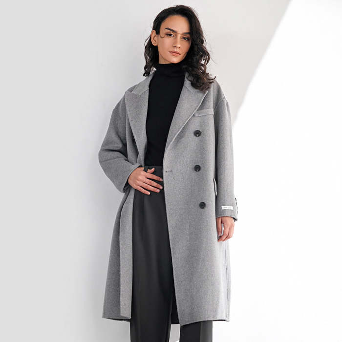 Meridian Light Gray Wool Double-Breasted Oversized Coat