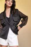 Black Notched-Lapel Flap Pocket Jacket