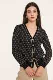 Black Jacquard-Knit V-Neck Button-Up Cardigan