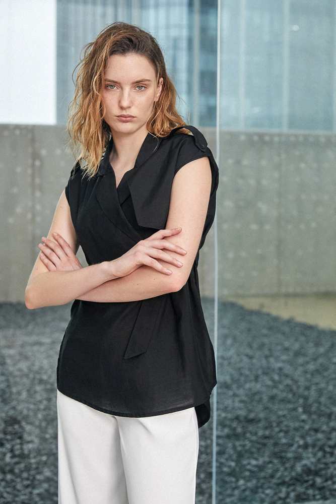 Black Belted Asymmetric Sleeveless Vest-Jacket