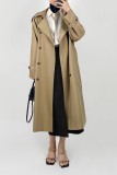 Tan Double-Breasted Belted Longline Trench Coat