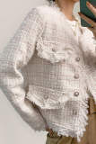 White Frayed V-Neck Tweed Jacket