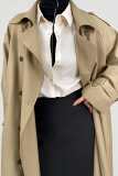Tan Double-Breasted Belted Longline Trench Coat