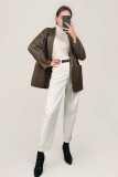 Brown Pocket Detail Oversized Vegan Leather Blazer Jacket 