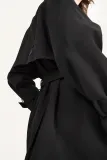 Black Double-Breasted Belted Short Trench Coat