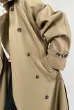 Tan Double-Breasted Belted Longline Trench Coat