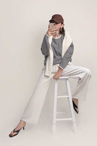 Black Striped Oversized Cotton Sweatshirt