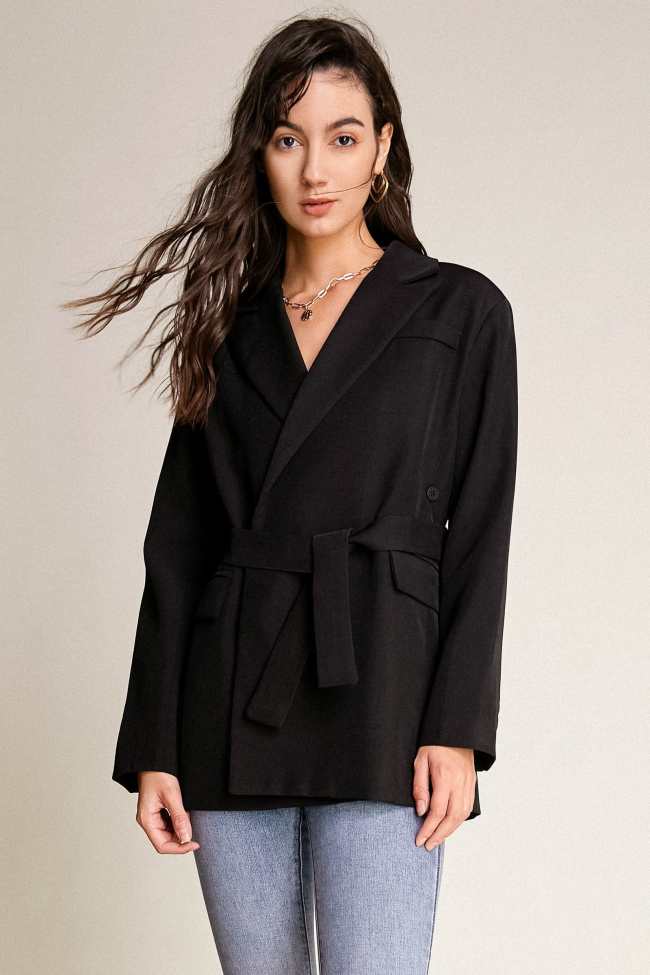 Black Strap Detail Oversized Blazer