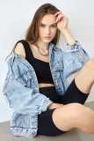 Elsy Steel Blue Distressed Denim Jacket