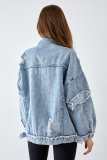 Elsy Steel Blue Distressed Denim Jacket