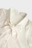 Ivory Satin Tie-Neck Long Sleeve Shirt