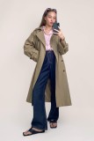 Tan Double-Breasted Belted Longline Trench Coat