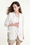 Floral White Satin Three-Quarter Sleeve Longline Blazer