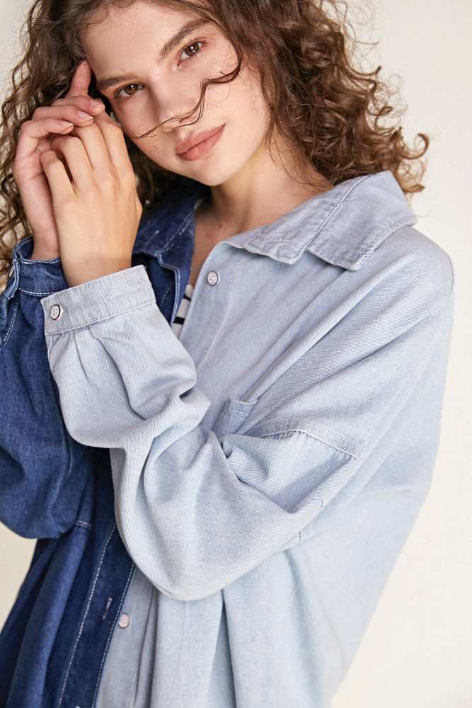 Blue Two Tone Oversized Denim Shirt