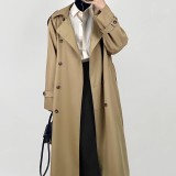 Tan Double-Breasted Belted Longline Trench Coat