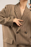 Burly Wood Pinstripe Double-Breasted Blazer With Removable Scarf