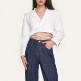 White Wrap Tie Waist Cropped Blazer