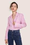 Pink Textured Houndstooth Double-Breasted Cropped Blazer