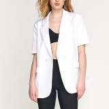 White Double-Breasted Single Button Split Back Longline Blazer