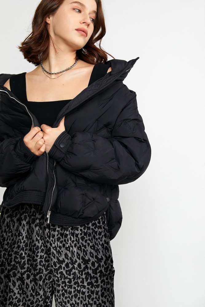 Ciaran Black High Collar Puffer Coat